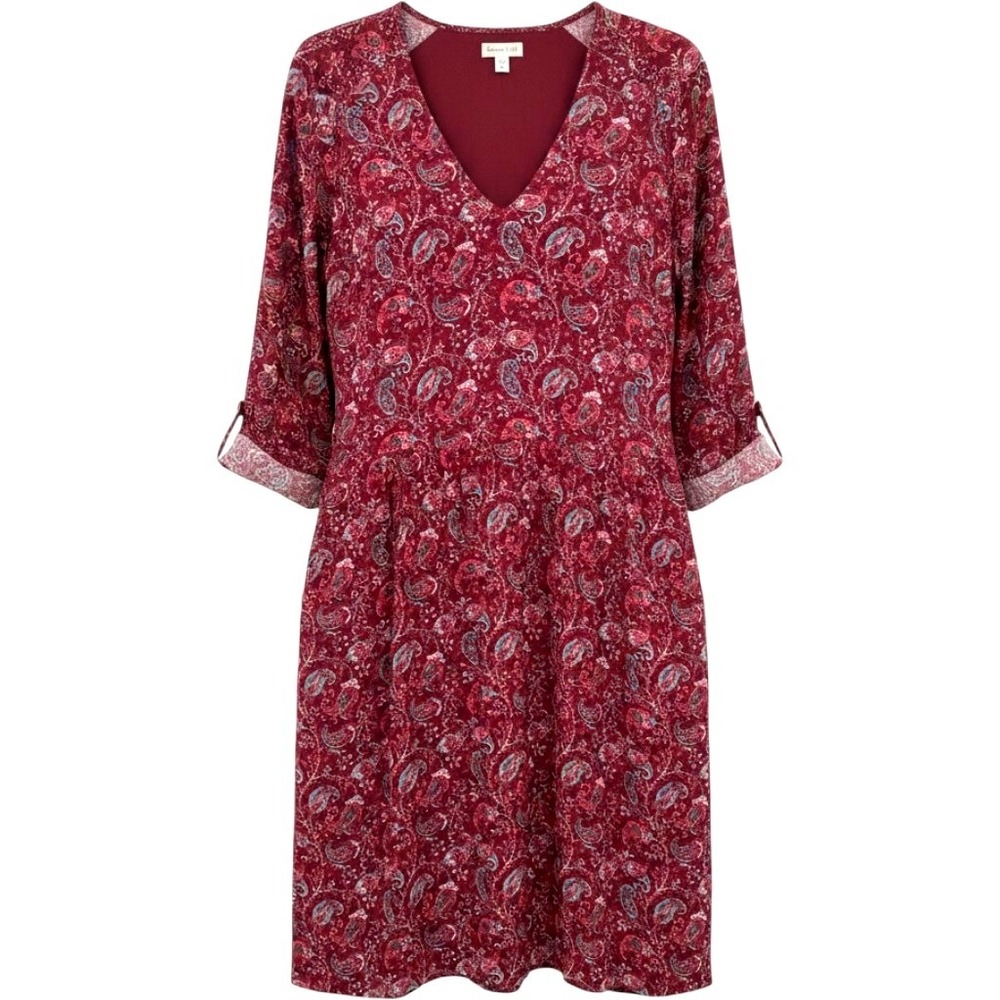 Garnet Hill Burgundy Paisley Print V Neck Midi Dress Size 0 Cottagecore Boho